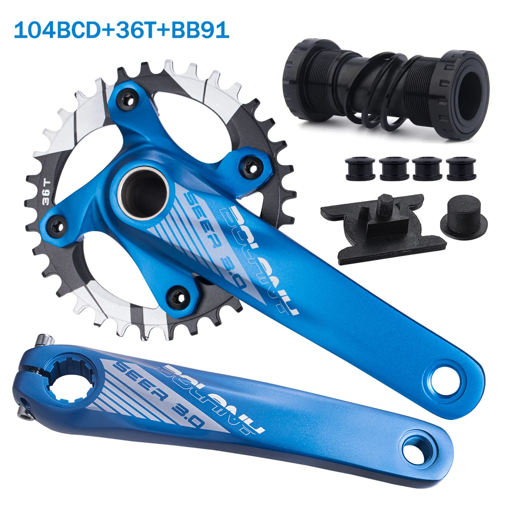 BOLANY Mountain Bike Crankset Hollow with Bottom Bracket Crank 170MM 104BCD 34 36T Aluminum Alloy MTB Crank Bicycle Accessory