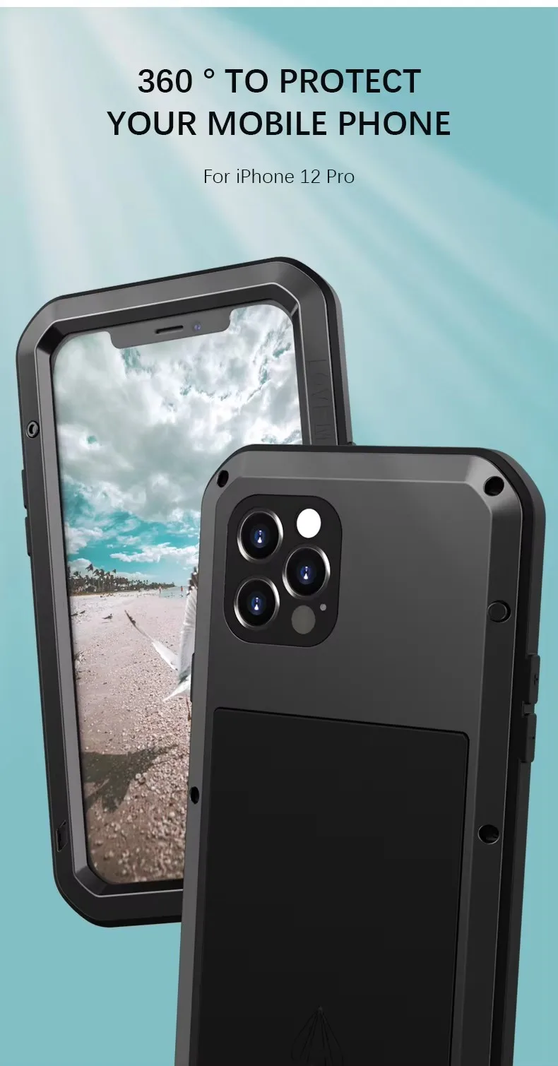 Original Love Mei 360 Armor Heavy Duty Metal Tank Protection Case for iPhone 12 13 14 15 PRO MAX11 Pro X Xs Max XR 7 8 Plus case