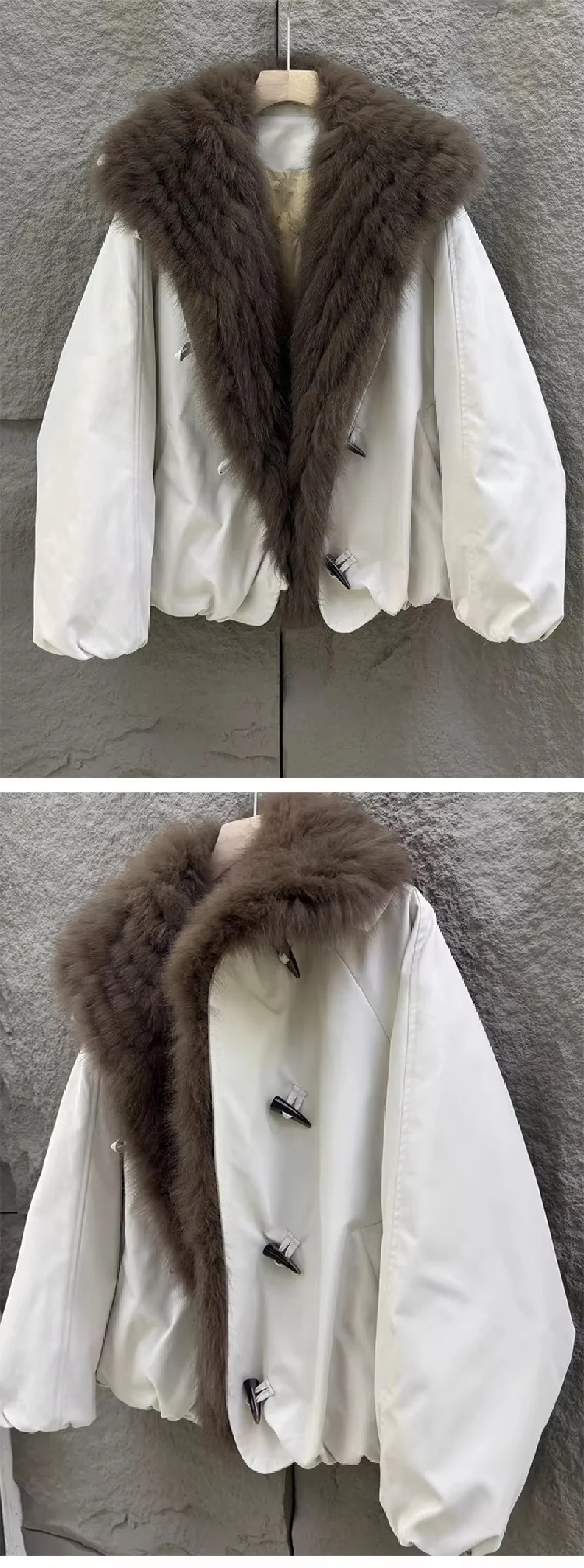 Fur Jackets Winter Natural Real Fox Fur Coat Detachable Collar Short Coat Women Loose White Duck Down Jacket Warm Fur Parka