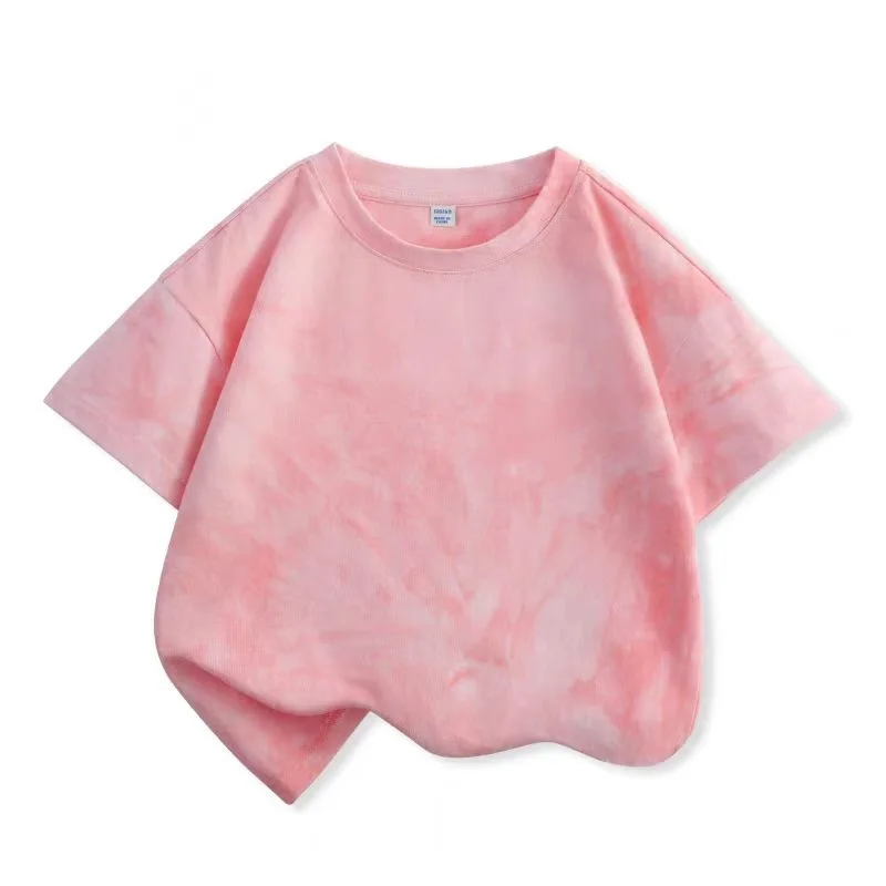 

Fashion 2025 Kids Girls Tie Dye Dyeing Printing T-shirt Summer Boys T Shirt Lce Silk Children Tops Tee Teenage 6 8 10 12 Years