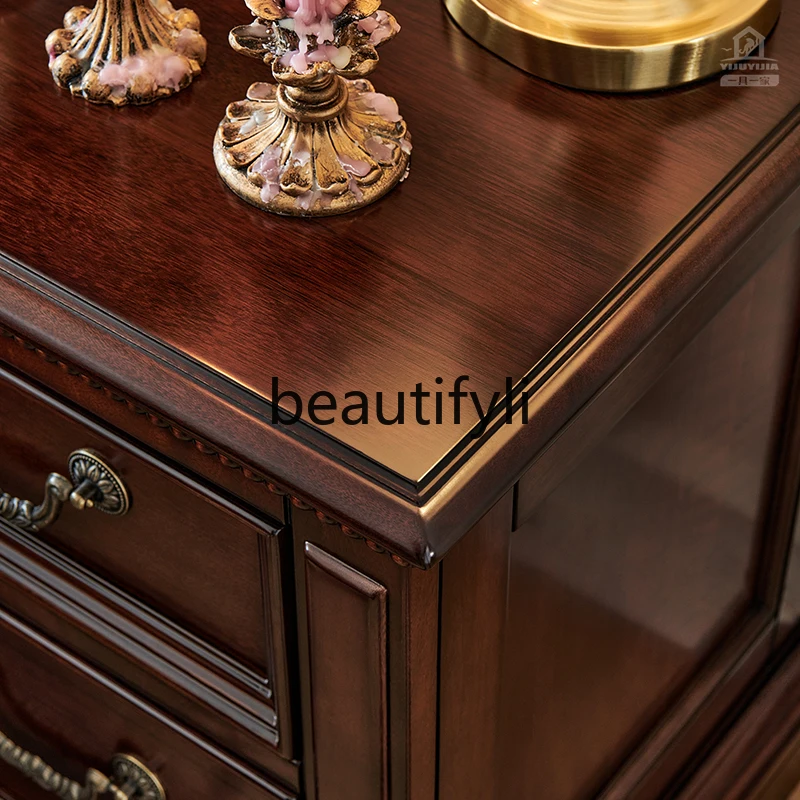 Full log gold silk teak bedroom bedside locker double drawer