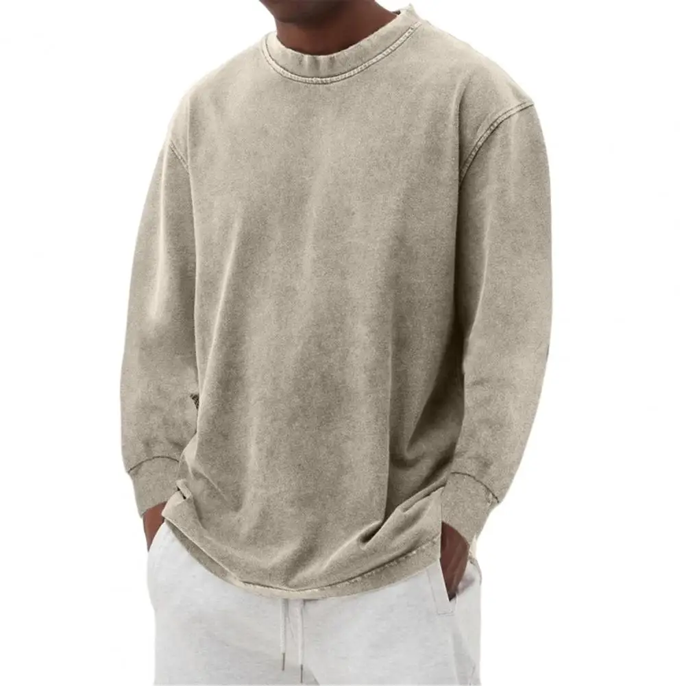 Fall Winter Clothing Relaxed Fit Pullover Streetwear Vintage Washed Pullover Tops Relaxed Fit Distressed Raglan for Streetwear