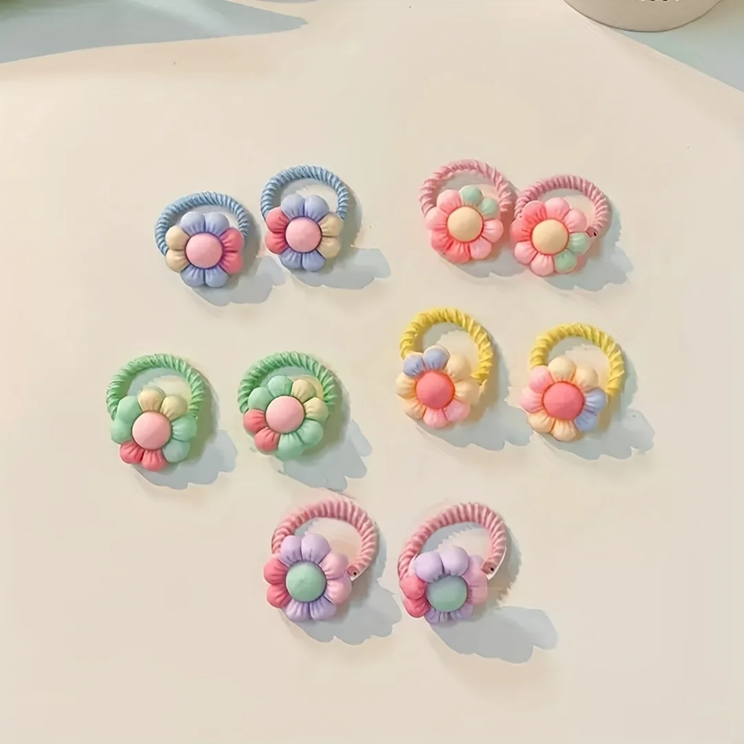 10/50 Packungen mit bezaubernden Haargummis für Kinder | Blumen-, Schleifen- und Eiscreme-Cartoon-Haaraccessoires-Set. – Detail 8