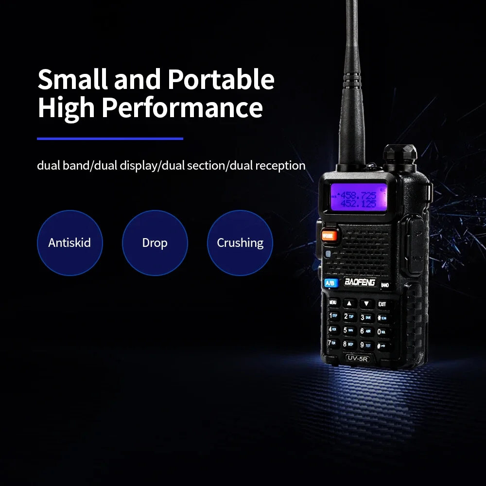 BF-UV5R FM Transceiver Dual Band Handheld Transceiver 128CH Amateur Portable Radio Long Standby Black EU Plug