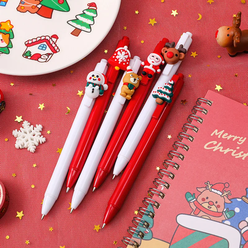 

GEWENSI 6Pcs/Lot Kawaii Cartoon Christmas Gel Pen 0.5mm Black Ink Writing Retractable Pens Cute School Office Stationery Gifts