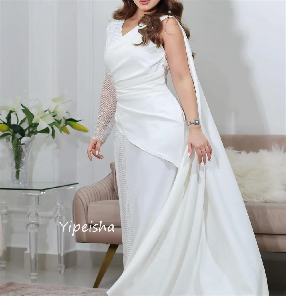 Yipeisha gaun Ocassion Formal elegan sederhana gaun V-neck A-line terbungkus Shirred lantai panjang Charmeuse gaun malam