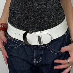 vintage White Wide Belt Y2K Metal Ring Women's Punk Belt Harajuku Gothic Hot Girls PU Leather Belt Party Dress Accessories