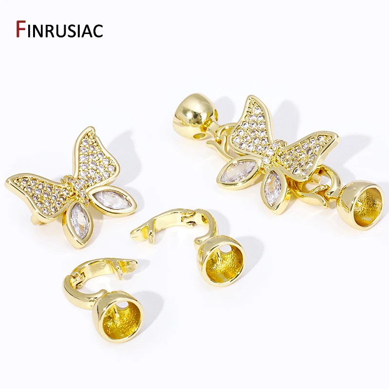 Trendy 18K Gold Plated Brass Inlaid Zircon Butterfly Pearl Clasps Connector Fastener For DIY Jewelry Making Accessories