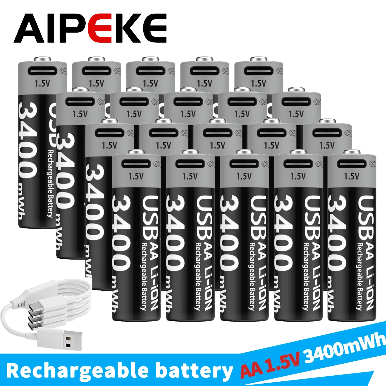 AIPEKE USB aa 1.5V 3400mWh lithium ion battery Aa 1.5v rechargeable batteries for ps4 battery Children\'s toys remote controls