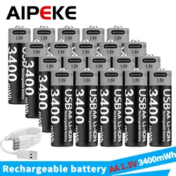 AIPEKE USB aa 1.5V 3400mWh lithium ion battery Aa 1.5v rechargeable batteries for ps4 battery Children's toys remote controls