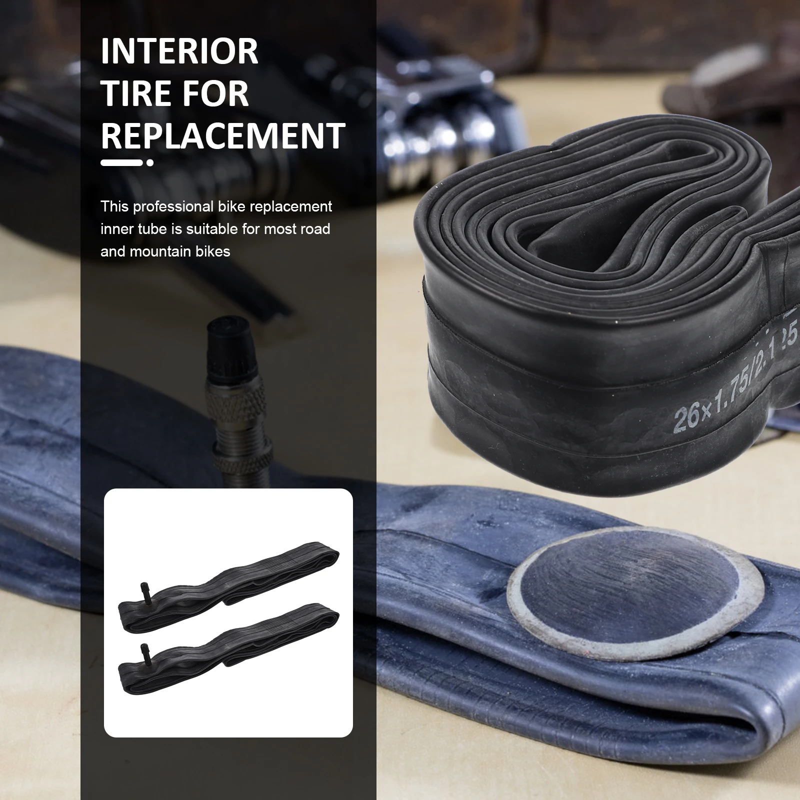 

2pcs Bicycle Inner Tube Replacement Road Heavy Duty Black Tire Shockproof Wear Resistant Cycling Mountain Bike Accessories