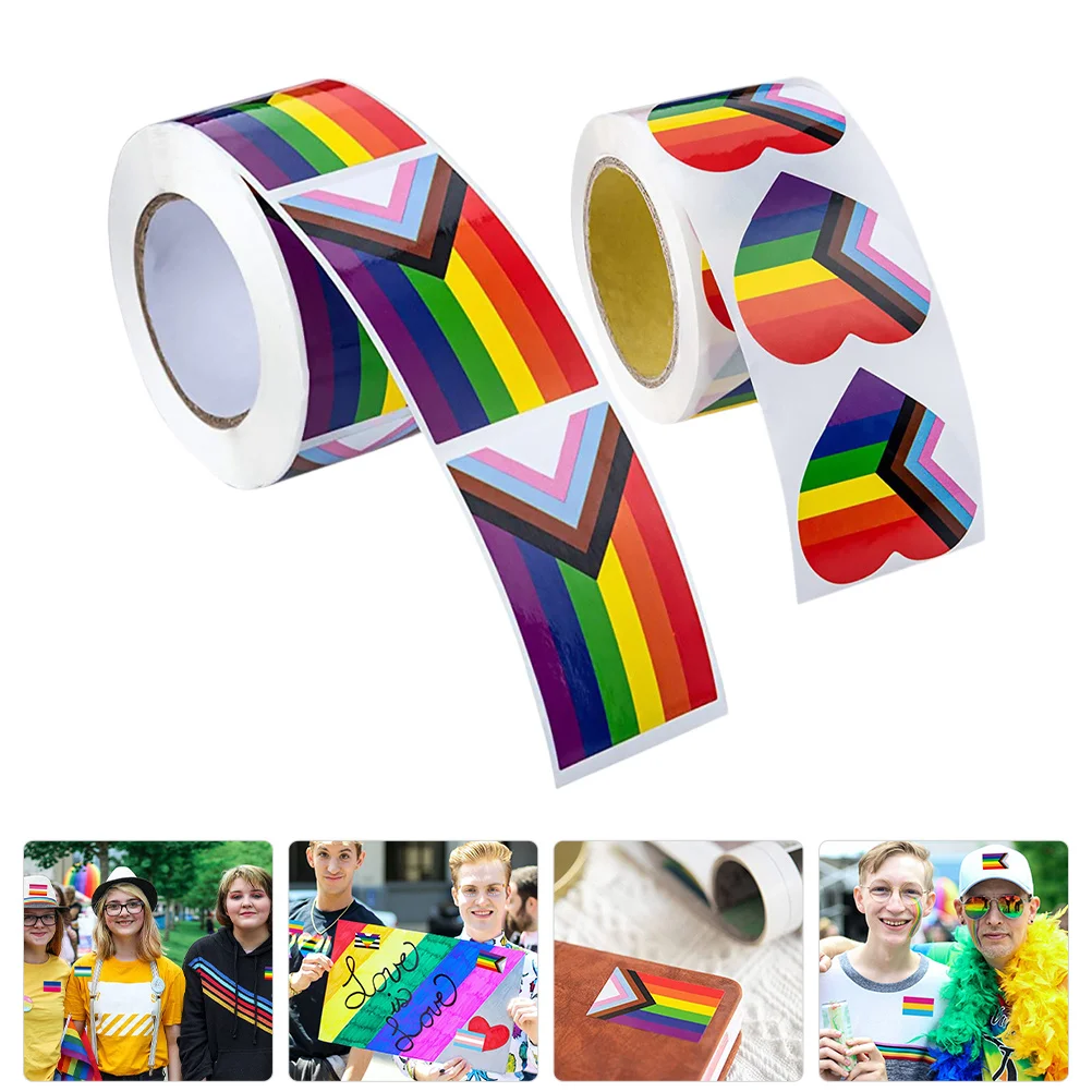 

2 Rolls Rainbow Stickers Self Adhesive Pride Decals For Envelope Seal Label Decoration Gay Flag Heart Shape Waterproof Sticker