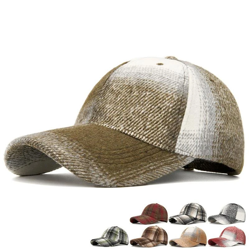 Vintage Distressed Plaid Baseball Cap Women Autumn Winter Brushed Tie-dye Duckbill Hat Men Warm Sun Protection Hat