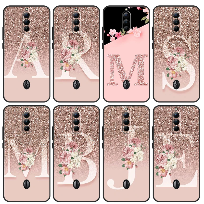 Letter Pink Shiny M R Case For Nubia Red Magic 8S Pro 8 Pro Plus 6R 5G 5S 6S 7S 6 7 Pro Phone Cover Funda