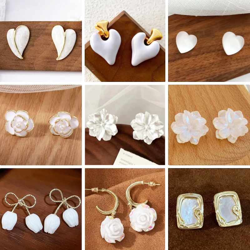 Trendy New White Hanging Earrings for Women Translucent Acrylic Flower Dangle Earrings Rhinestone Imitation Pearl Ear Jewelry