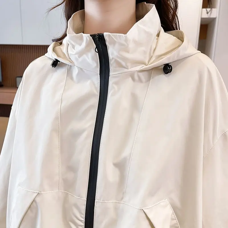 سترة نسائية قصيرة بقلنسوة موضة 2026 معاطف ربيعية جديدة فضفاضة باللون الوردي للدراجات النارية معطف أساسي قصير مصدات الرياح في الشارع #6