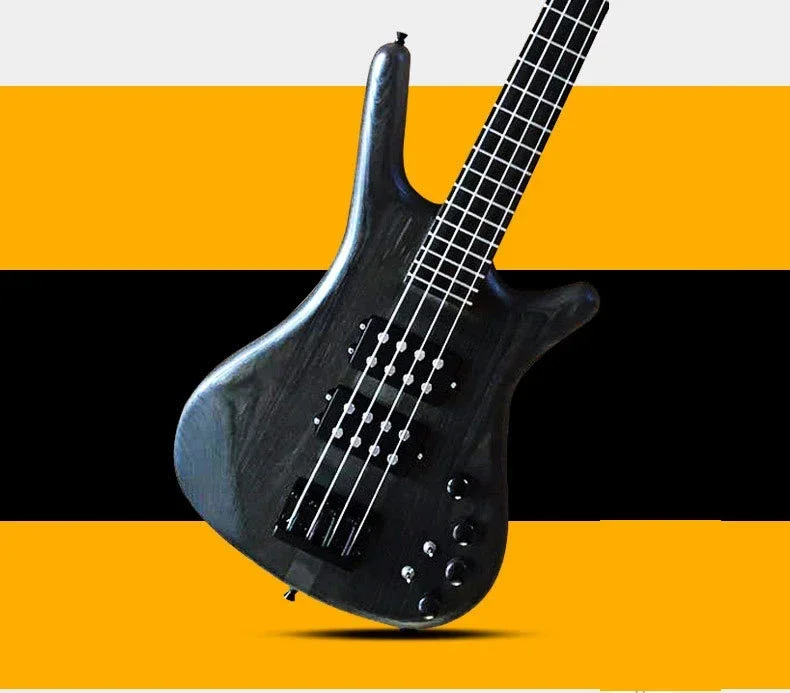 2026/Paisen quality 4 string full black elm maple wood 24 fret bass