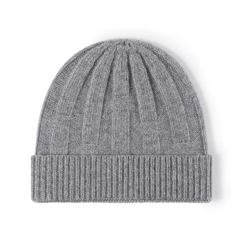 New Solid Color Pure Wool Hat Men Women Warm Knitted Wool Cap Autumn Winter Adults Casual Beanie Luxury Gifts