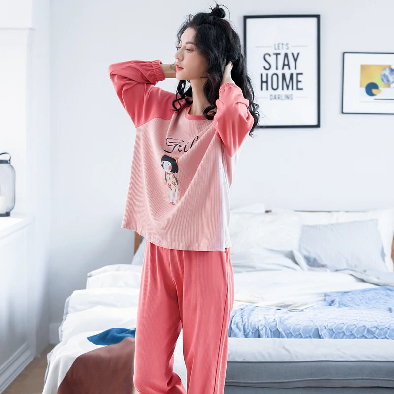 MIIOW Corduroy Women\'s Pajamas Fashion Cotton Loungewear Sets Cute Prints Comfortable Sleepwear Loose Long Sleeve Clothes NEW