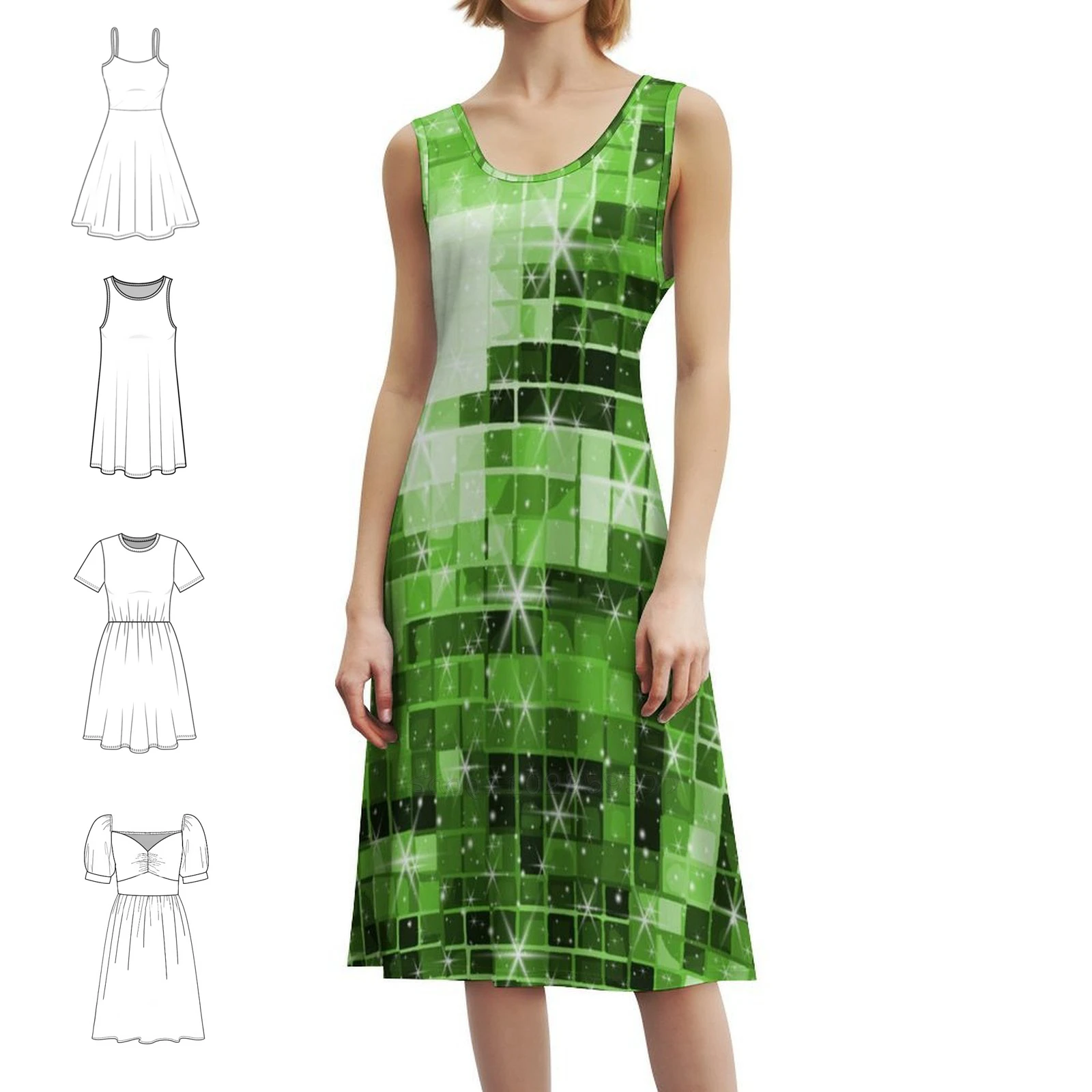 فستان على الطراز الكوري بنمط كرة ديسكو باللون الأخضر المتميض للنساء فستان كاجوال أنيق للحفلات أو الارتداء اليومي كرة ديسكو ديسكو #2