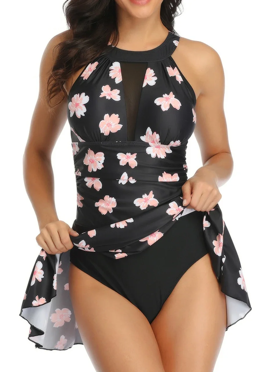 Rückenfreies bedrucktes Badeanzugkleid 2025, Damen-Bikini mit hoher Taille, Bademode, weiblich, gepolsterter Badeanzug, Schwimmen, Strandmode, Sommer-Tankini