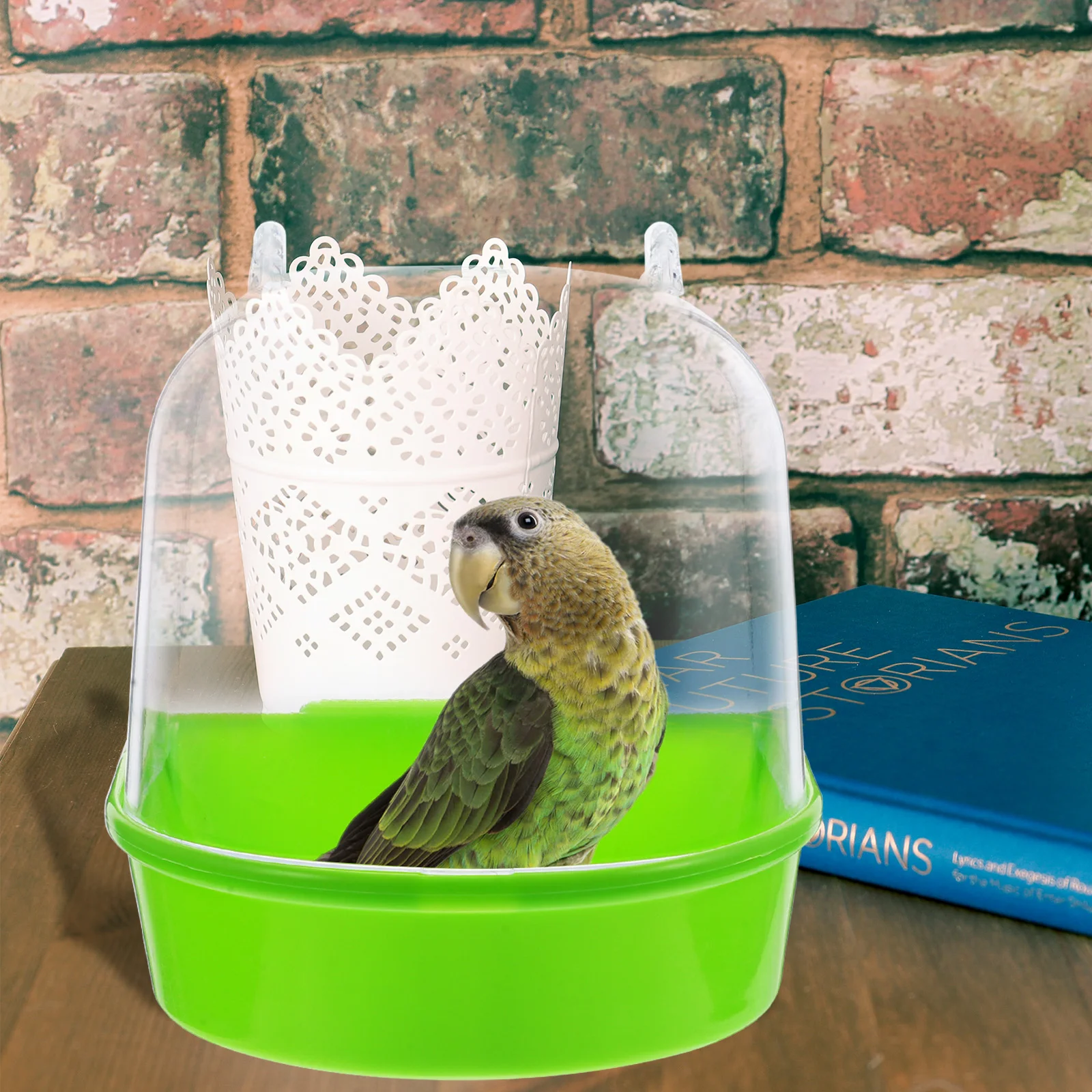 

Bird Bath Cage Covered Green Detachable Base for Small Birds Canary Budgies Parakeet Shower Bird Bathtub Parrot Bath Covered