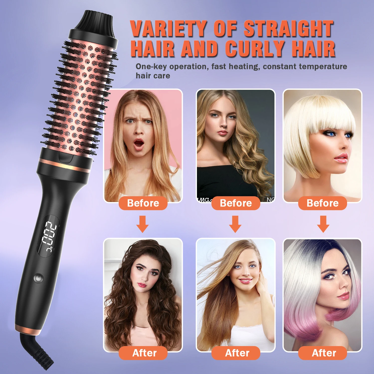 New Upgrade 1.5 Inch Thermal Brush Create Loose & Volume Curls Digital Display Tourmaline Ionic Hair Curler  Curling Iron Brush