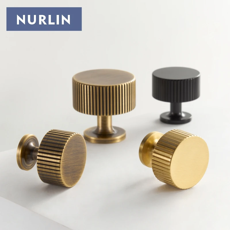 Nurlin Solid Brass Art Deco Style Vertical Lines Linear Kitchen Cabinet Knobs Gold Silver Bronze Black Color Drawer Handle