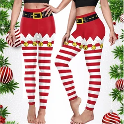 Zawaland nowe Xmas seksowne legginsy czerwony pasek damskie Spandex treningowe świąteczne bezszwowe legginsy Fitness z nadrukiem 3D