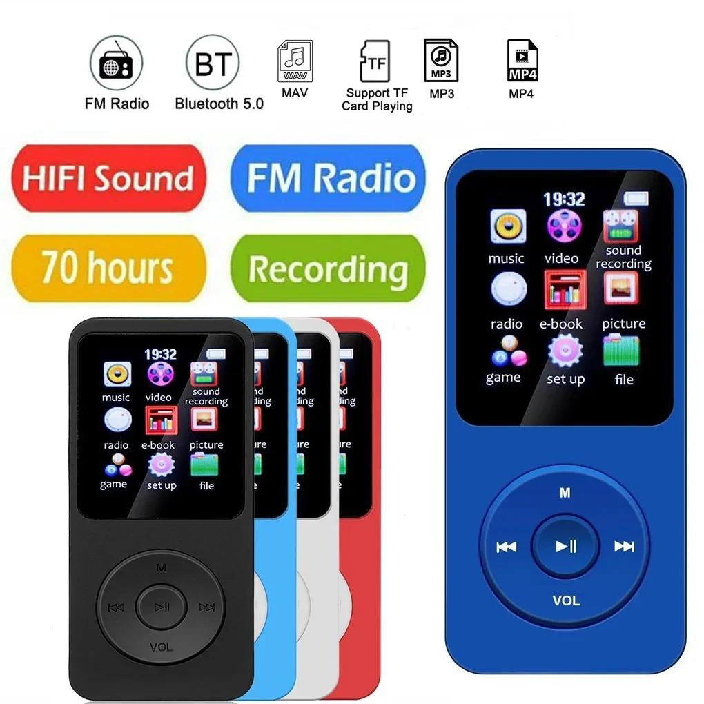 2 inch MP3 Player Built-in Speaker Portable Stereo Music Player Bluetooth 5.4 Student Walkman Support FM Radio E-Book Recording