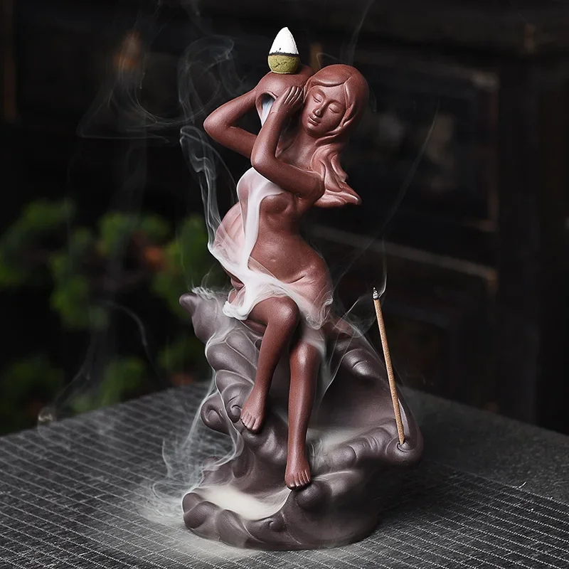 YXY Backflow Incense Burner Ceramic Women Girl Handmade Crafts Home Decor Waterfall Incense Holder Zen Garden Tearoom Ornaments