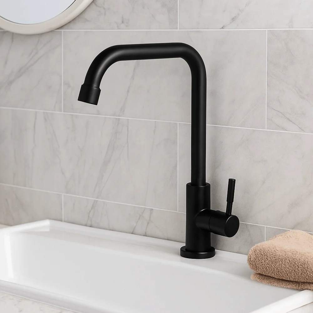 

Stainless Steel Kitchen Faucet Convenient Universal Wall Mounted Faucet Wall-mounted Black Rotatable Spout Faucet Kitchen