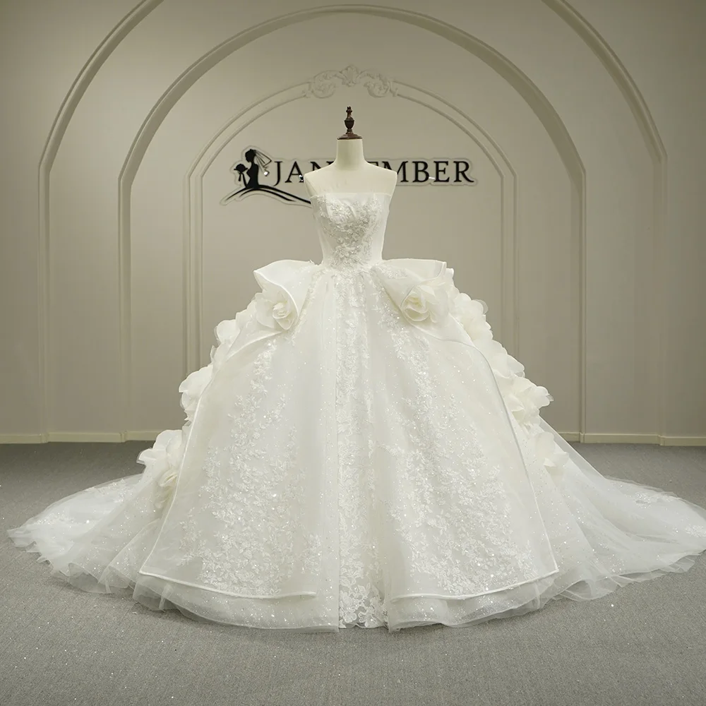 

Exquisite Wedding Dress Customized Strapless Sleeveless Beading Tulle Court Train Ball Gown Woman Bridal Gown свадебное