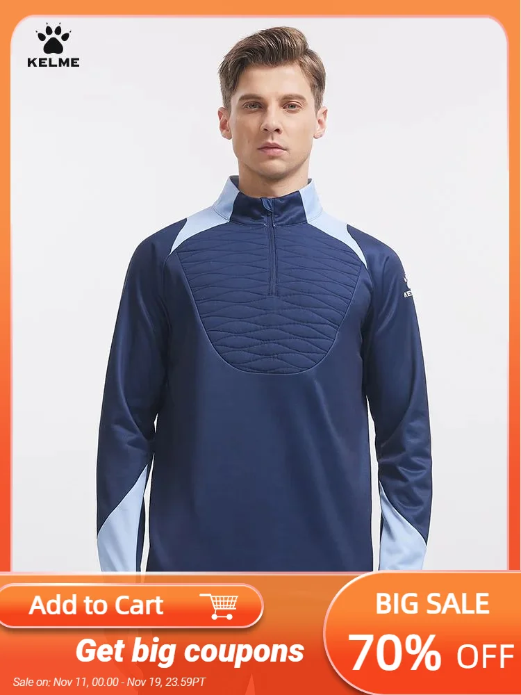 

Kelme Man Football Training Half Zipper Sweater Quilted Sports Contrast Color Pullover