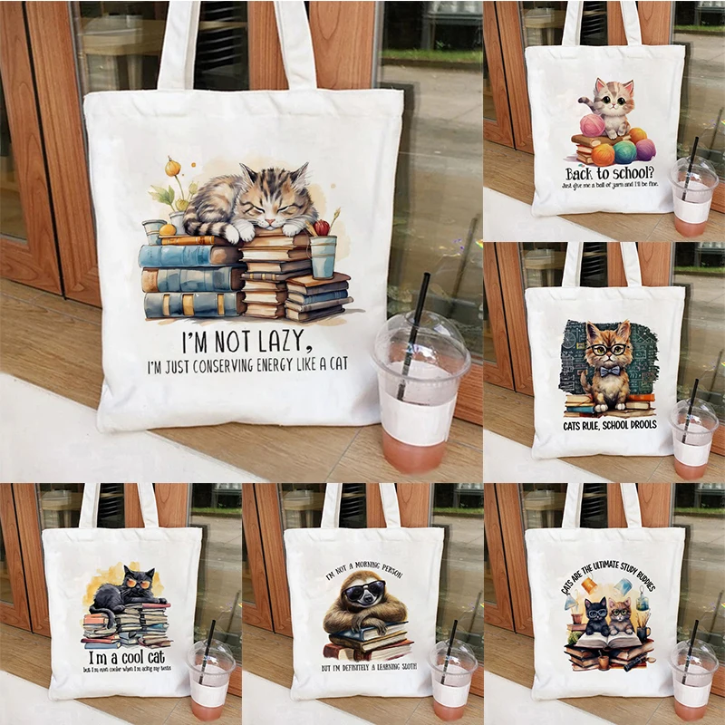 

Школьные холщовые сумки-тоут с принтом животных для женщин, сумки-шопперы, экологическая многоразовая сумка на плечо, ручная сумка с героями мультфильмов