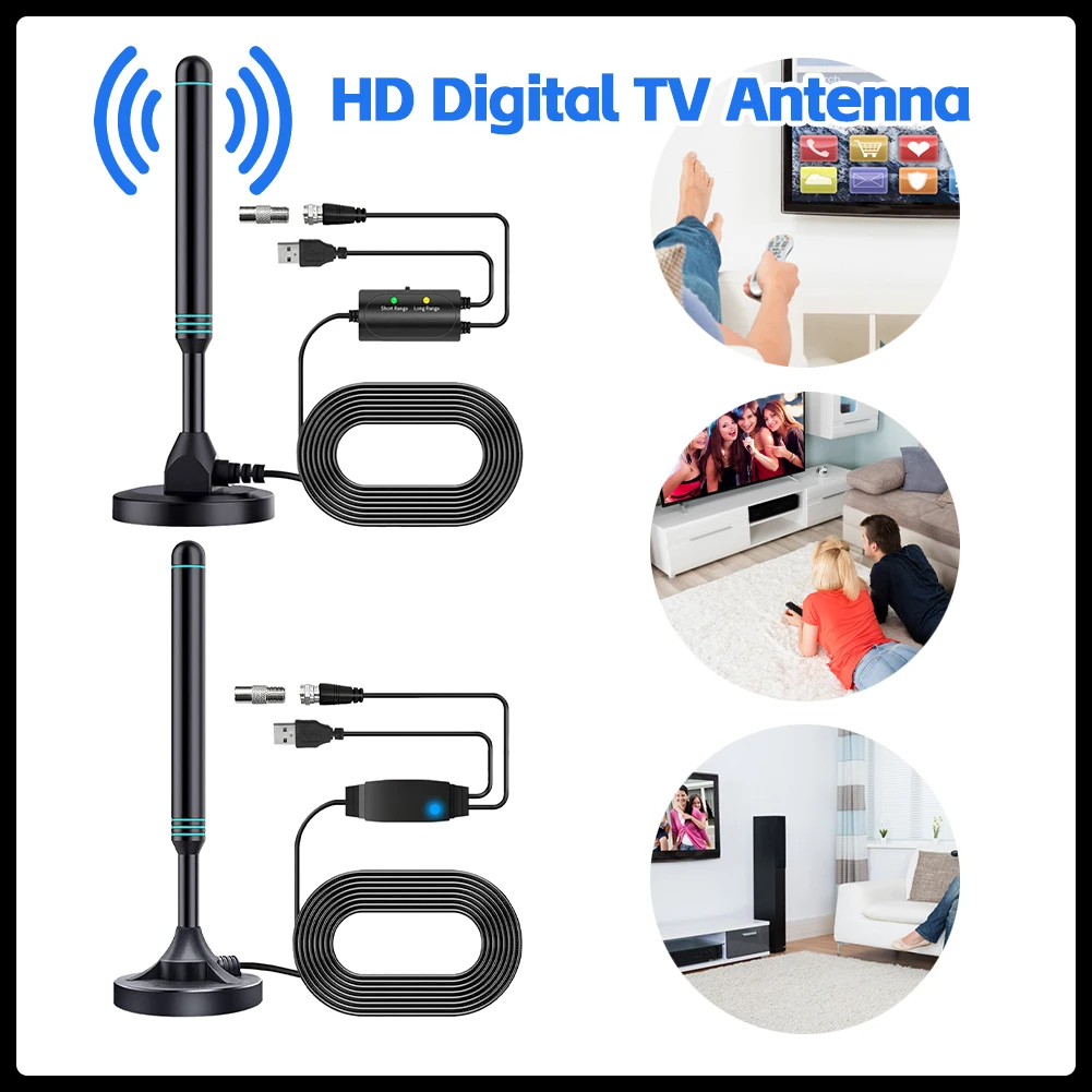 4K/1080P HD Digital TV Antenna with Signal Amplifier 480+ Miles Digital HD Aerial Magnetic Base VHF UHF for TV Receiver DVB-T2