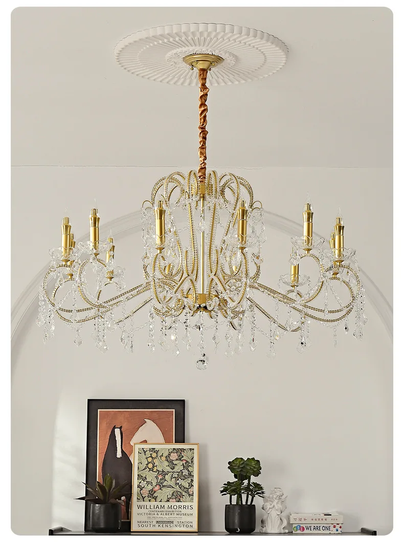 American Crystal Candle E14 Chandelier White Gold Metal