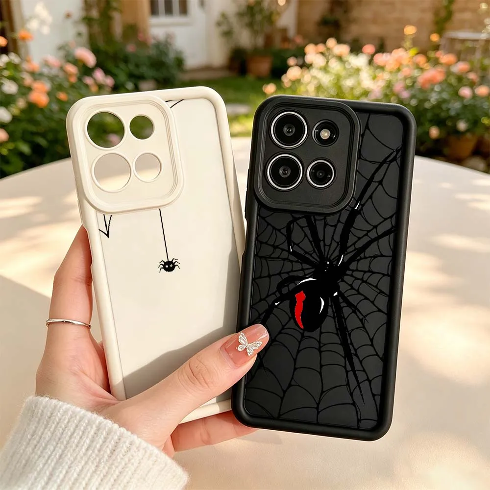 Capa de Celular Teia de Aranha Preta com Desenho Animado para Motorola G Stylus G86 G84 G75 G73 G72 G56 G24 E15 70 50 30 Eye Ladder