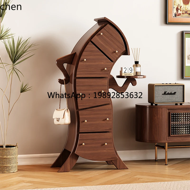 solid wood creative bedroom storage cabinet living room robot chest of drawers against the wall storage