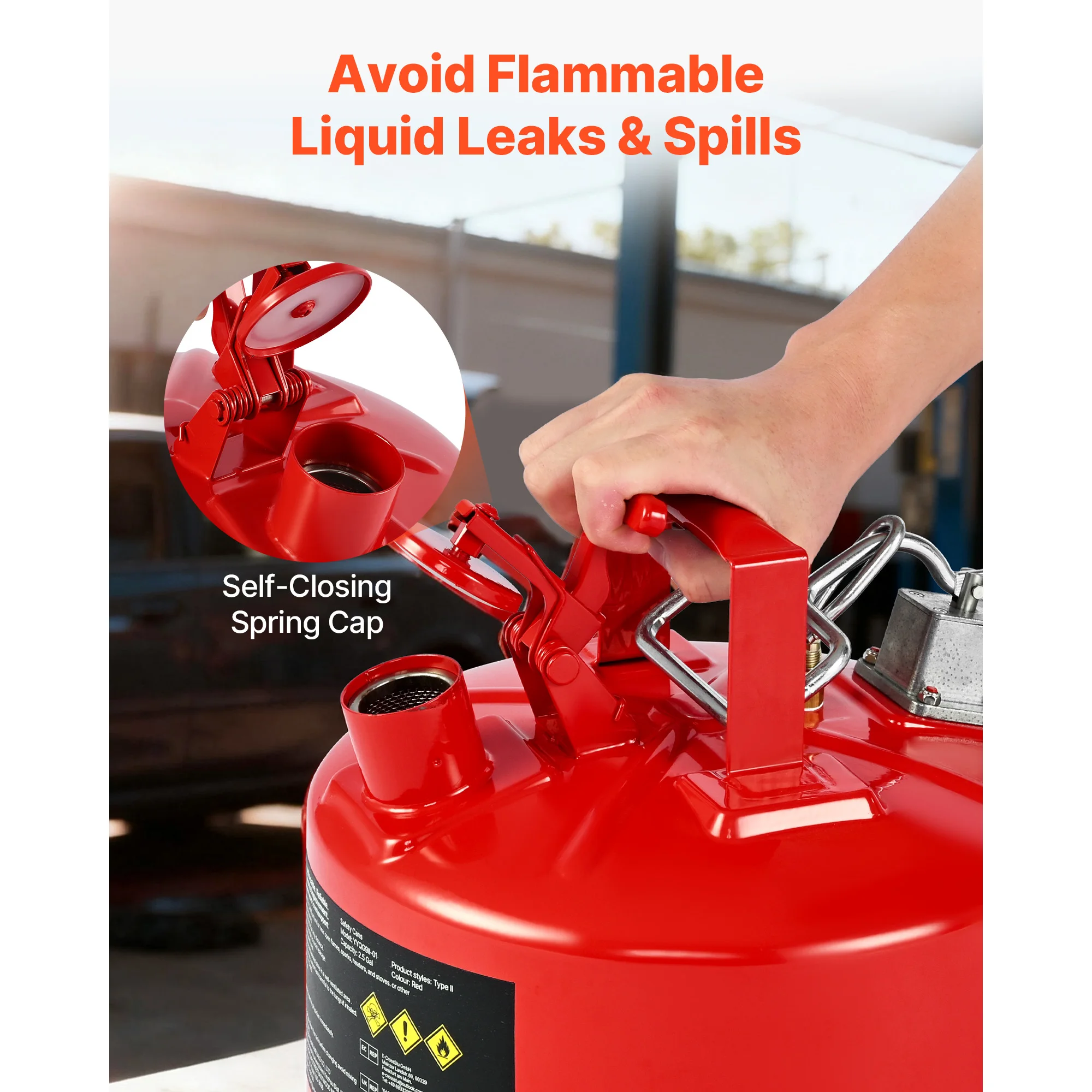 SucceBuy 2.5/5Gal Safety Gas Can Type II Red Safety Can with Self-Closing Lid & Flexible Metal Spout Diesel Storage for Gasoline