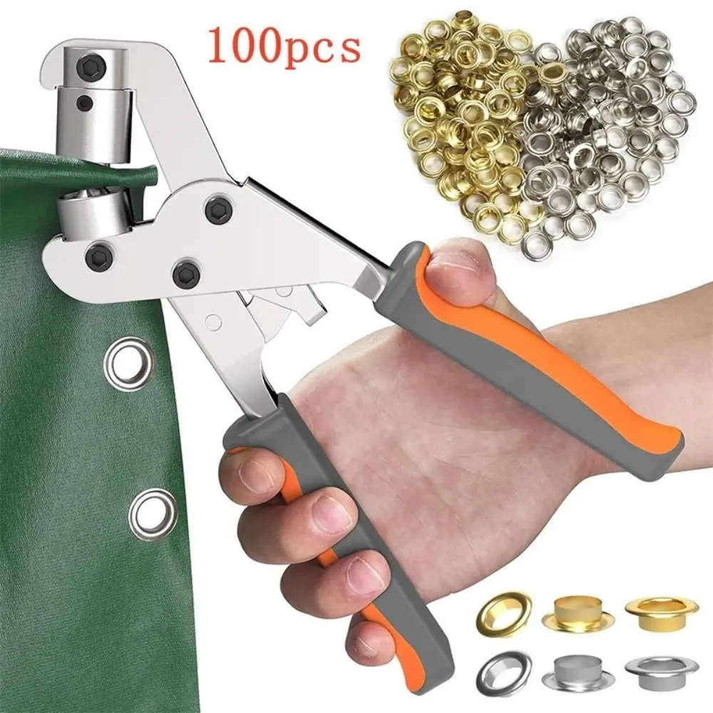 

3/8'' 10mm Size Metal Eyelets Kit Punch Pliers Leathercraft Manual Puncher Metal Material with 100 Eyelets