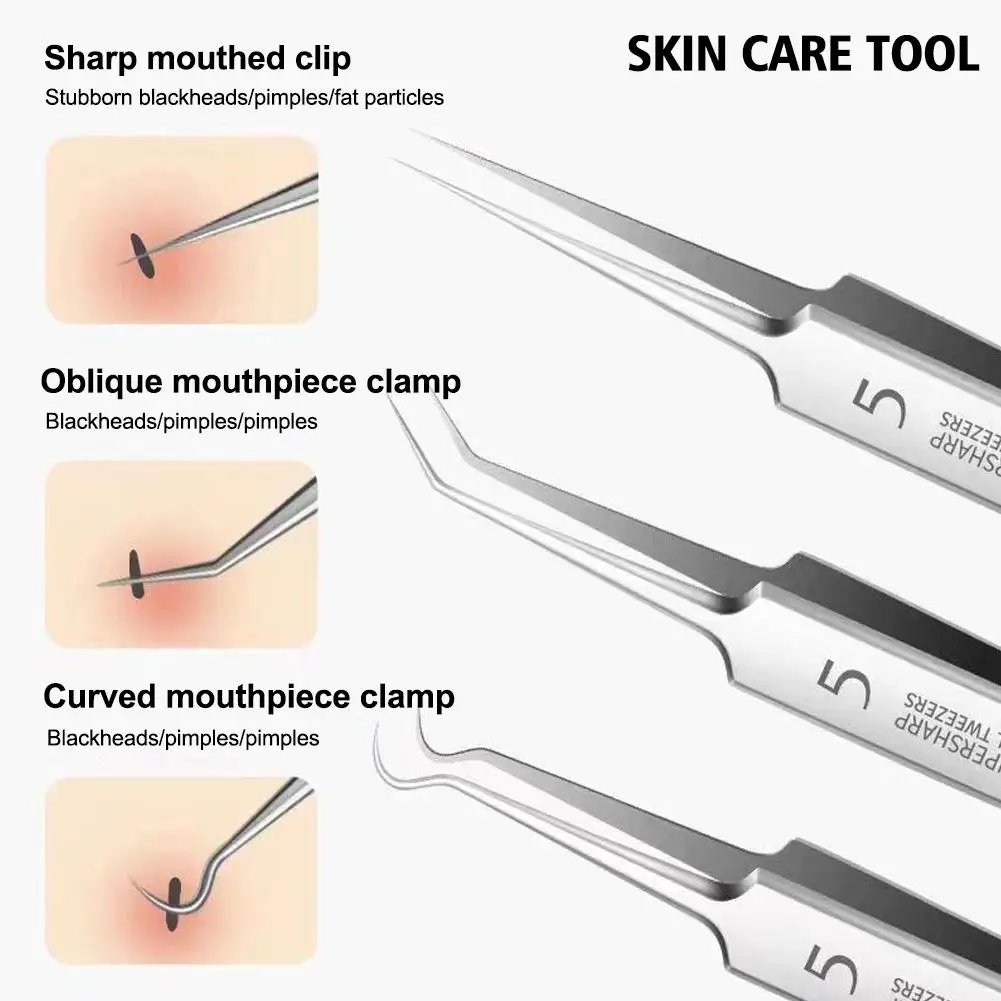 3/5/7/8pcs Cell Pimples Blackhead Stainless Steel Clip Tweezers,Beauty Salon Special Scraping Closing Artifact, Acne Needle Tool