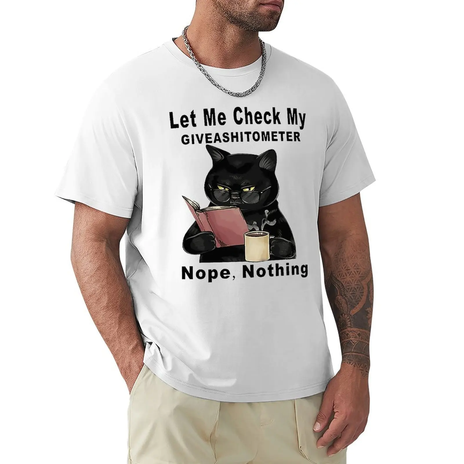 Funny Black Cat Let Me Check My Giveashitometer Nope Nothing T Shirt Harajuku T-shirt 100% Cotton Graphics Tshirt Tops