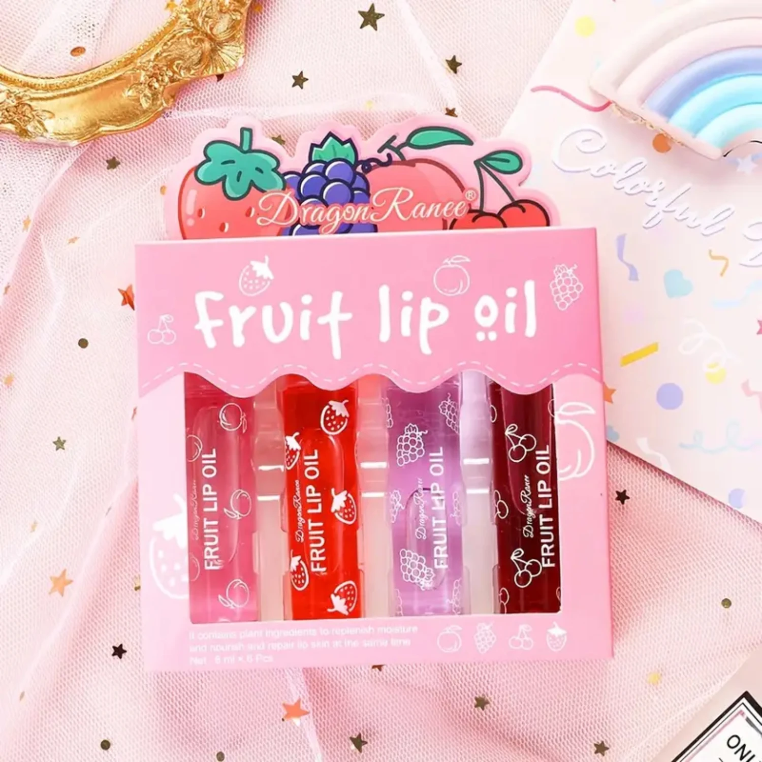 Shimmering and Nourishing Fruit-Infused Roll-on Lip Gloss Set enriched with Plant Extracts - Provides Lasting Hydration for Gorg