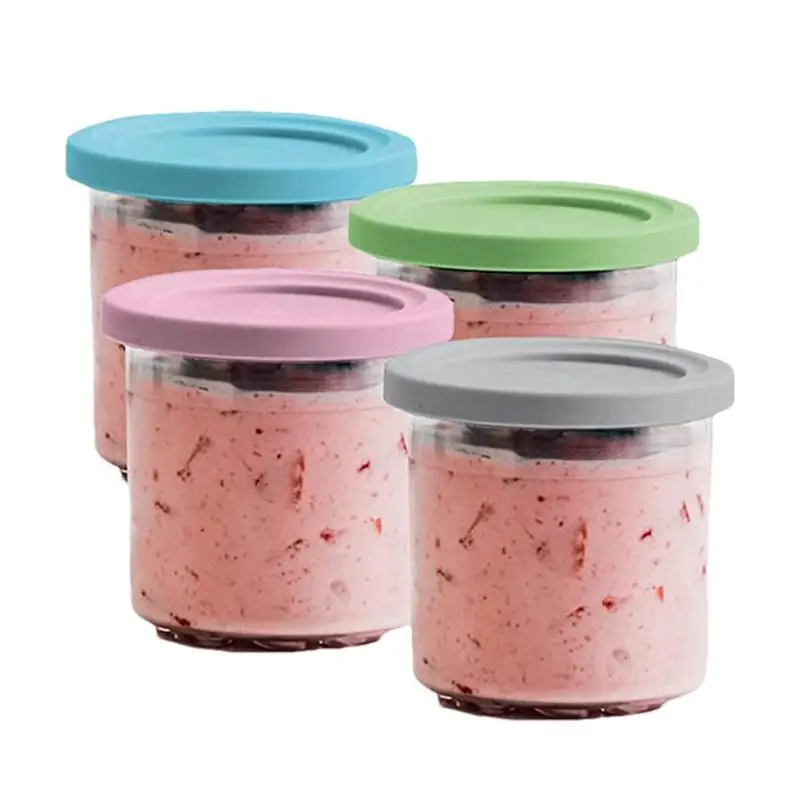 

4Pcs Ice Cream Pints Cups For NINJA- CREAMI NC299AMZ/NC300s Series Ice Cream Maker Replacements Storage Jar With Sealing Lids