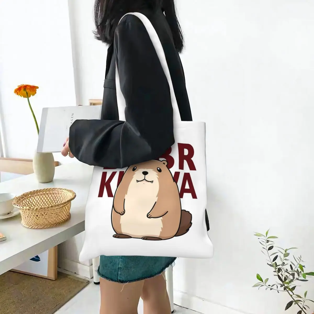 Kurwa Bobr Meme Cute Funny Beaver Canvas Tote Bag Eco-Friendly Large Shopping Bag for Unisex Polish Bober Meme Shopping Bags