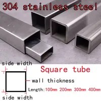 1pcs 25mm*25mm Side Width 304 Stainless Steel Square Tube Hollow Straight Pipe 0.8mm-3mm Thick 100mm 200mm 300mm 400mm Length