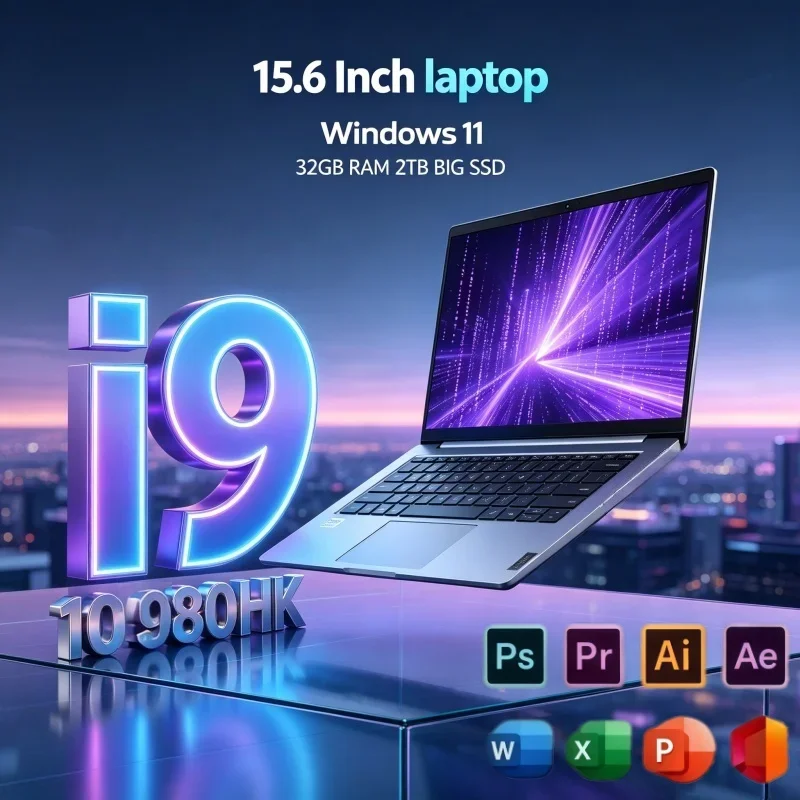 Ultra Slim 15.6" Business Laptop Intel I9 10980HK Dual RAM Versions 32GB 2TB SSD Win11 Lightweight Notebook For Travel Office