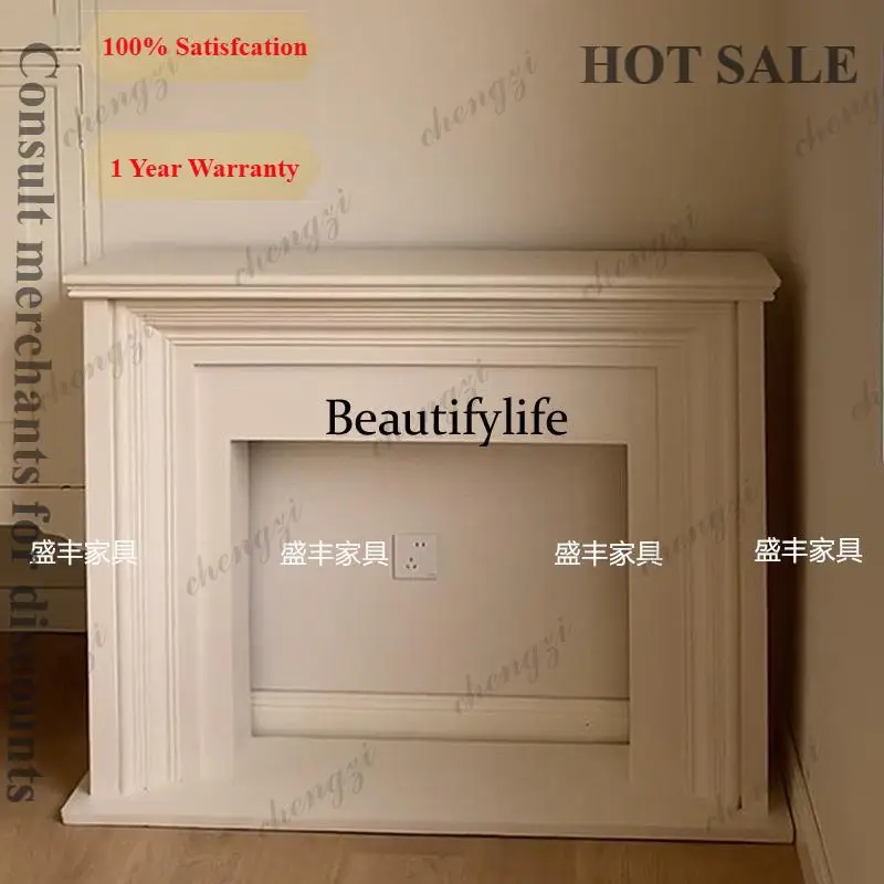 B567  French simple modern solid wood fireplace cabinet American entry white entrance fireplace living room