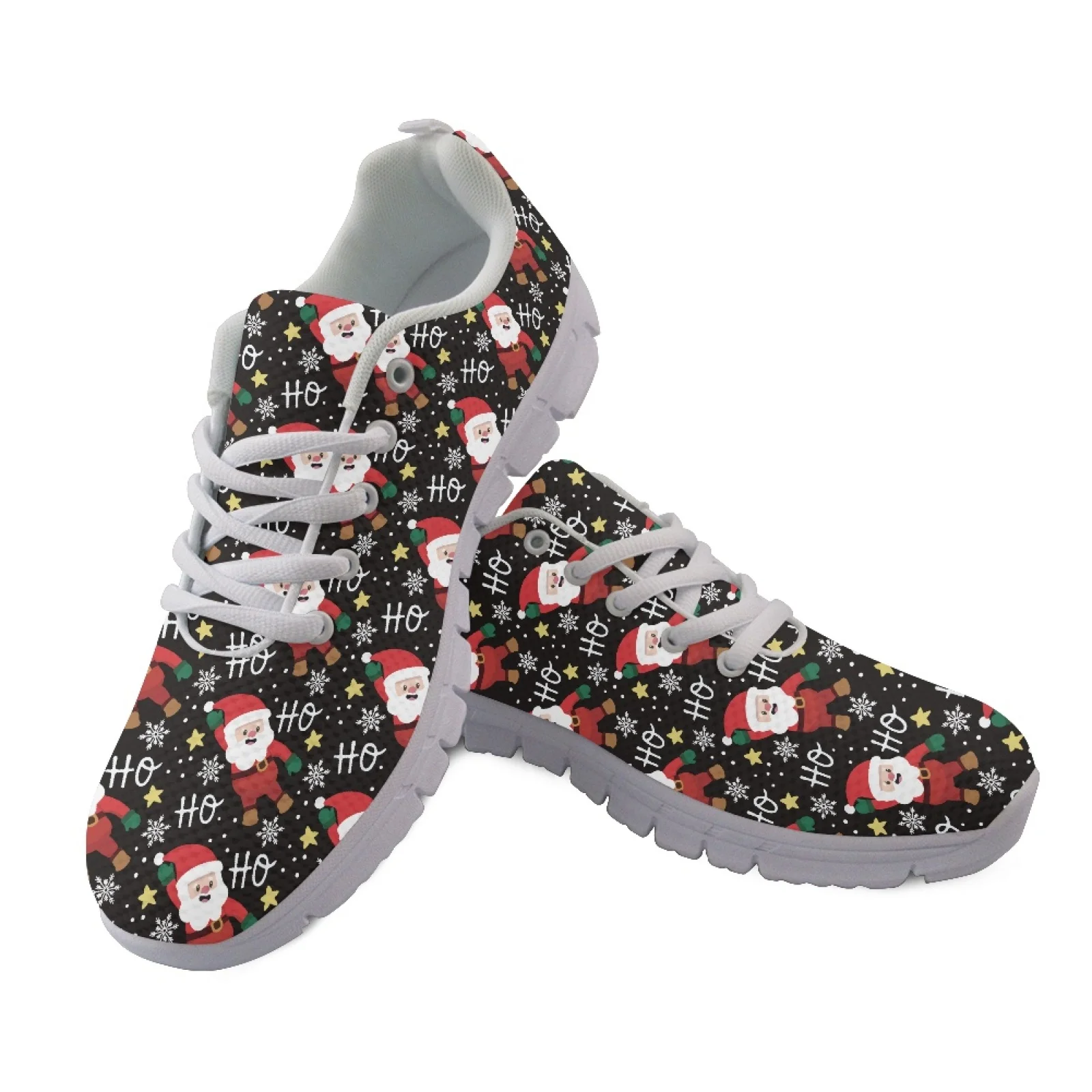 Coloranimal Santa Ho Ho Print Non-slip Sole Running Shoes Walking Mesh Shoes Work Shoes for Men Women